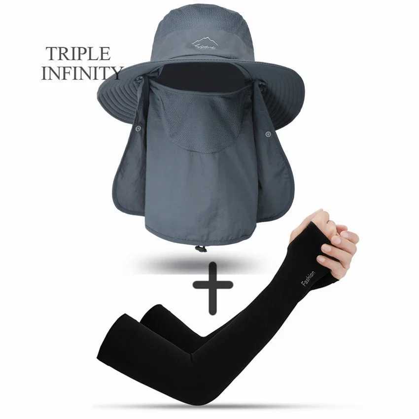 Summer Sunscreen Bucket Hats For Men Outdoor Full Cover Anti-mosquito Camping Hat Breathable Waterproof Fisherman Hats Quick DryC250411