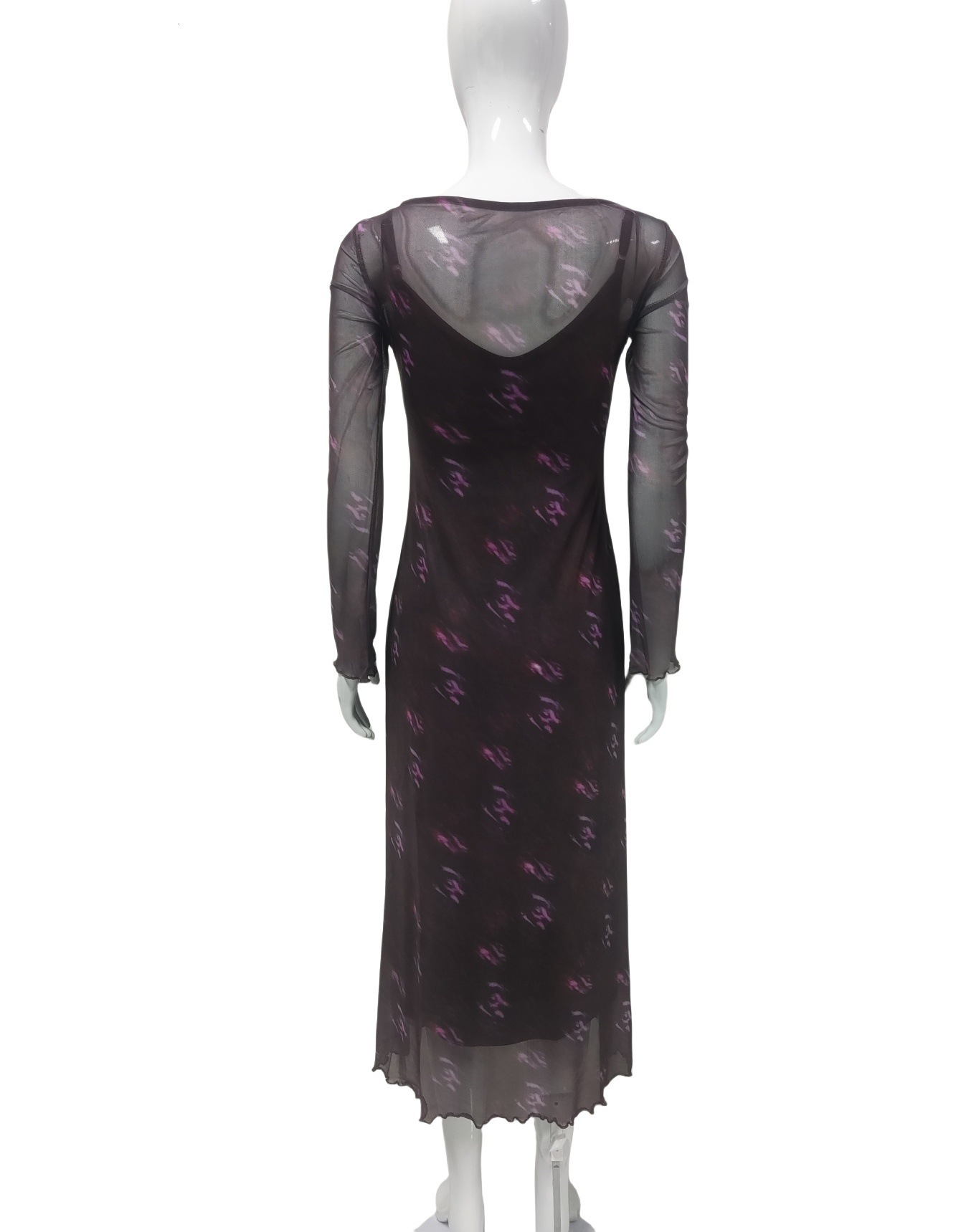 2025 Summer Women's New Elegant Mesh Printed Two Piece Dress Set