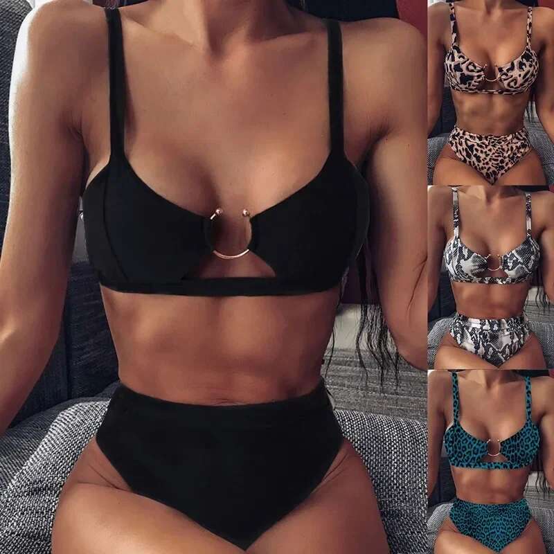 Sexy Women Brazilian Swimsuit Push-up Bra Bikini Set Two Piece Swim Suit Swimwear Low-waisted Beachwear Leopard Bathing