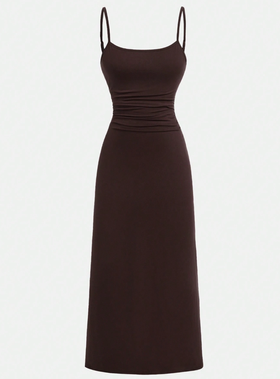 Women's Wine Red Two-Piece Dress Set, Elegant Fashion Spaghetti Strap Midi Dress with Bell Sleeve Crop Top, Stylish & Versatile for Evening & Cas