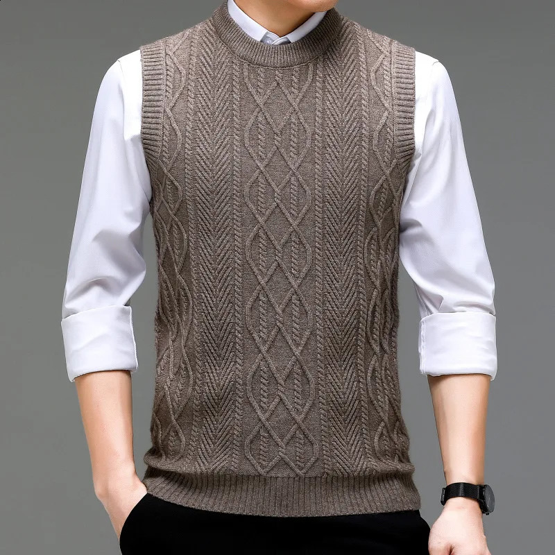 Fashion Crewneck Jacquard Mens Knitted Sleeveless Hair Tank Top Young Solid Color Warm 250411Z