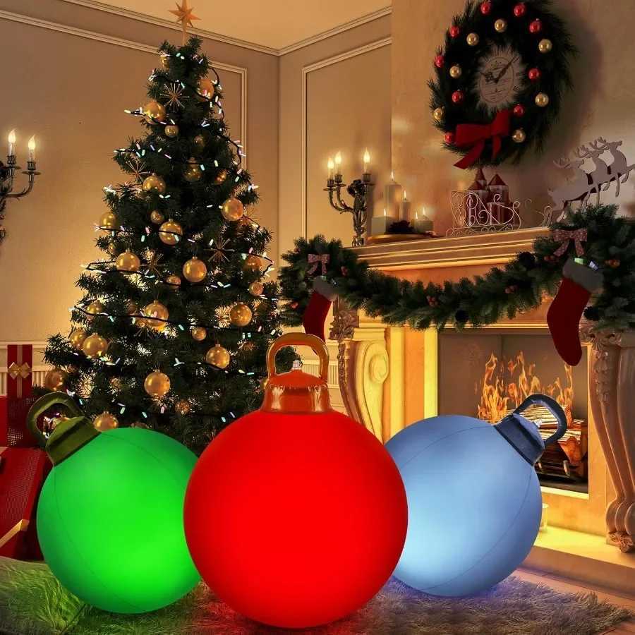 Christmas 3 Pcs Outdoor Light Up Christmas Ball Decorations Large Christmas Inflatable PVC Decorated Balls with Light 24 Inch18 Inc Y251111