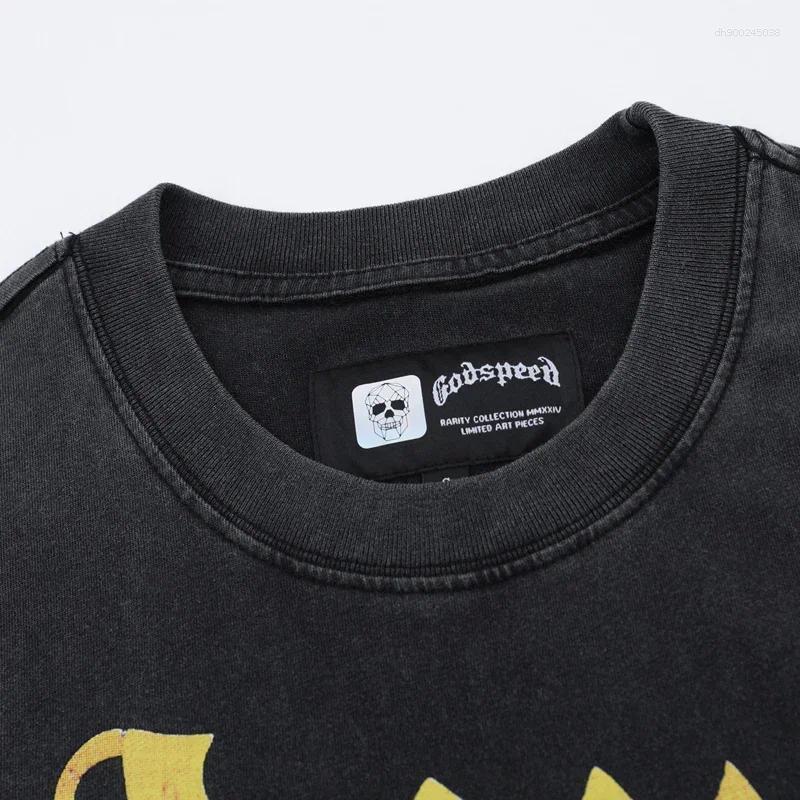 Men's T Shirts Euro-american Crew Neck Top Skeleton Knight Pattern Back Foam Letter Print Male Female Fashion All-match T-shirt