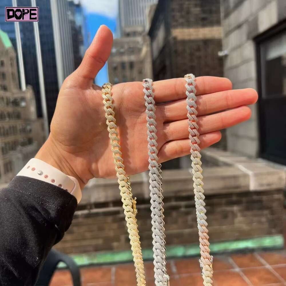 Iced Out Moissanite Cuban Link Chain 8.5mm 925 Sterling Silver Hiphop Rapper Moissanite Cuban Chain