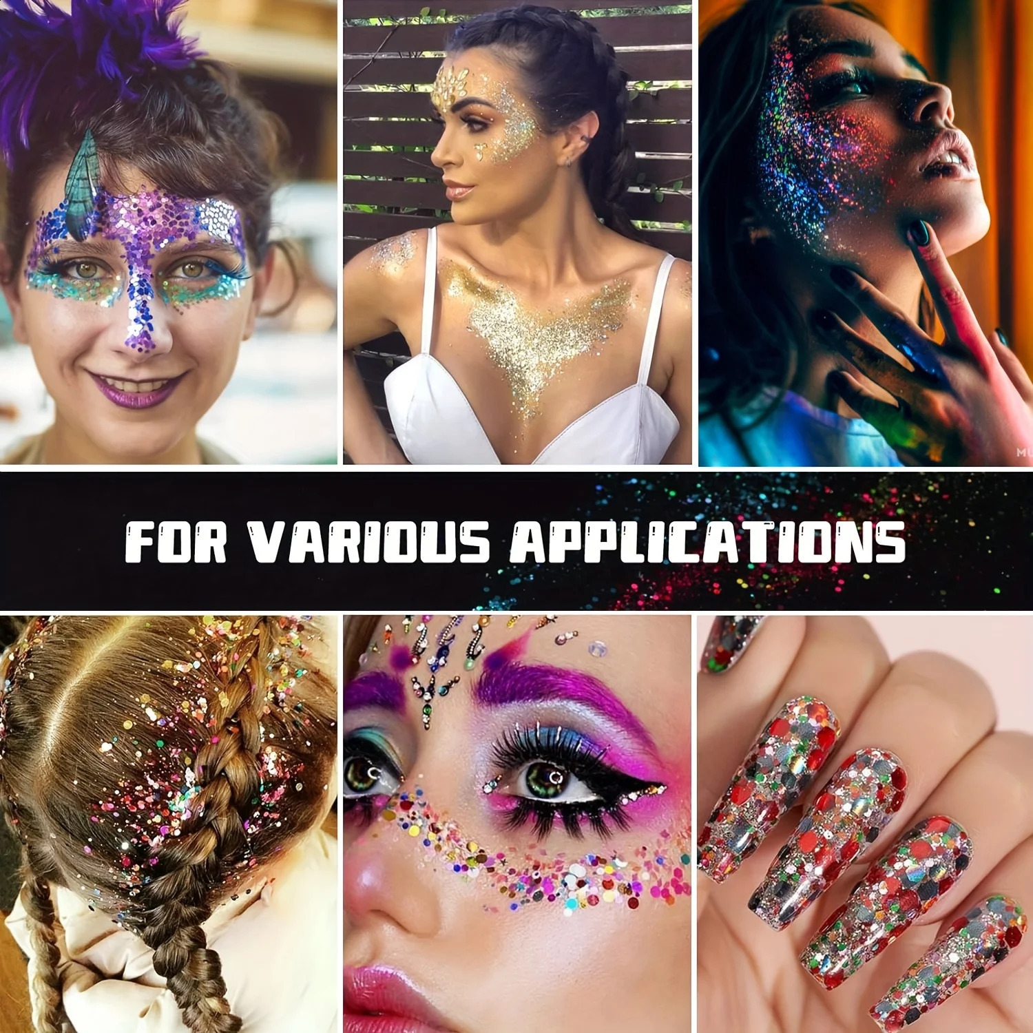 Holographic Chunky Glitter Sequins 50g Mixed Size Laser Sparkle Flakes For DIY Nail Hair SkinMusic Festival 250410
