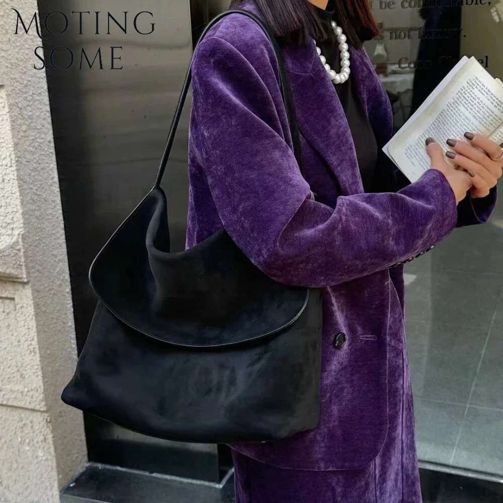 Motingsome Suede Women Designer Purses Lazy Style Underarm Crossbody Shoulder Winter New Hobos Large Bag 2024
