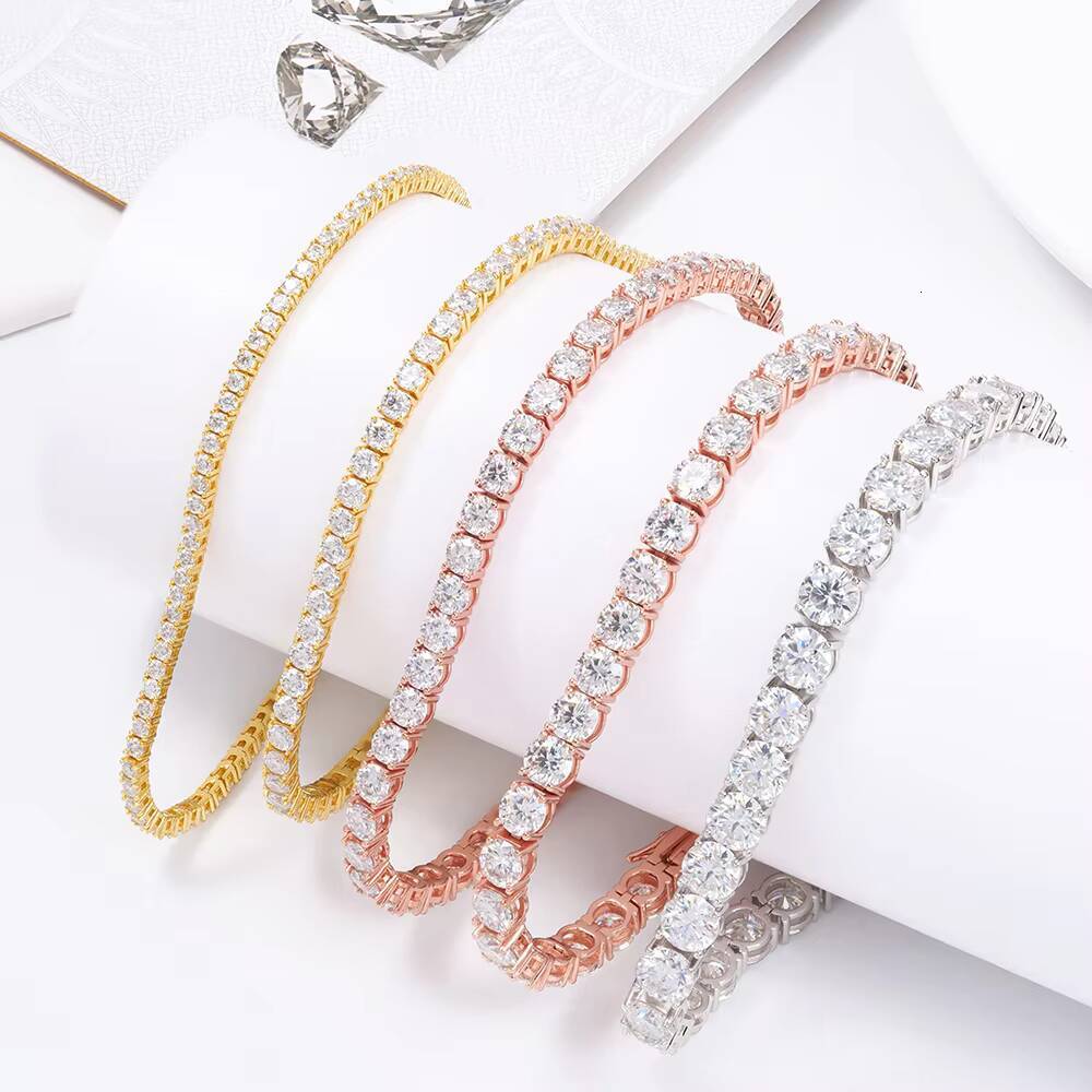 Ready Stock 4mm 6/65/7/75/8/85 Inches VVS Moissanite 925 silver Diamond Iced Hip Hop Bracelet Rhodium Plated Tennis Bracelet