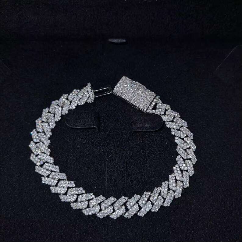 10mm Hiphop Cuban Bracelet Iced Out Men 2 Rows 925 Sterling Silver VVS Moissanite Cuban Bracelet