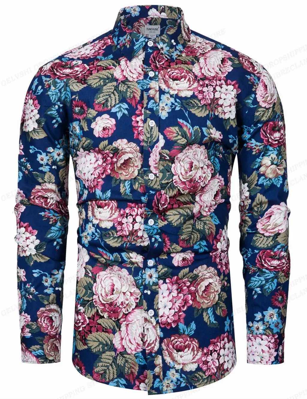 New Long Sleeve Hawaiian Shirt Floral Shirt Men Fashion Shirts Beach Blouse Flower Blouses Men Clothing Turn Over Collar Camisas K251110