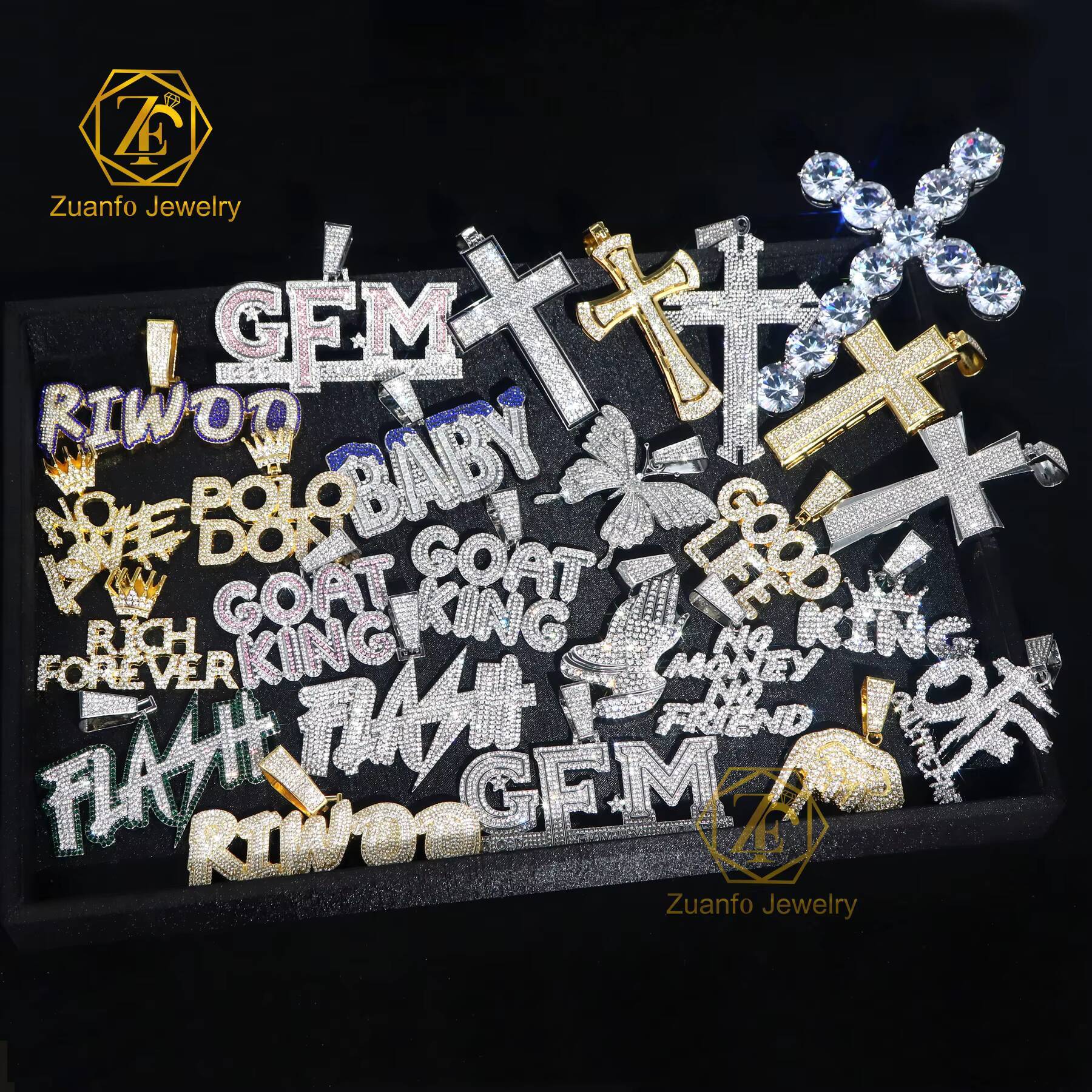 HipHop Luxury 925 Sterling Silver VVS Moissanite Diamond Pendant with Fully Iced Name Letter Fine Pendants Charms Customizable