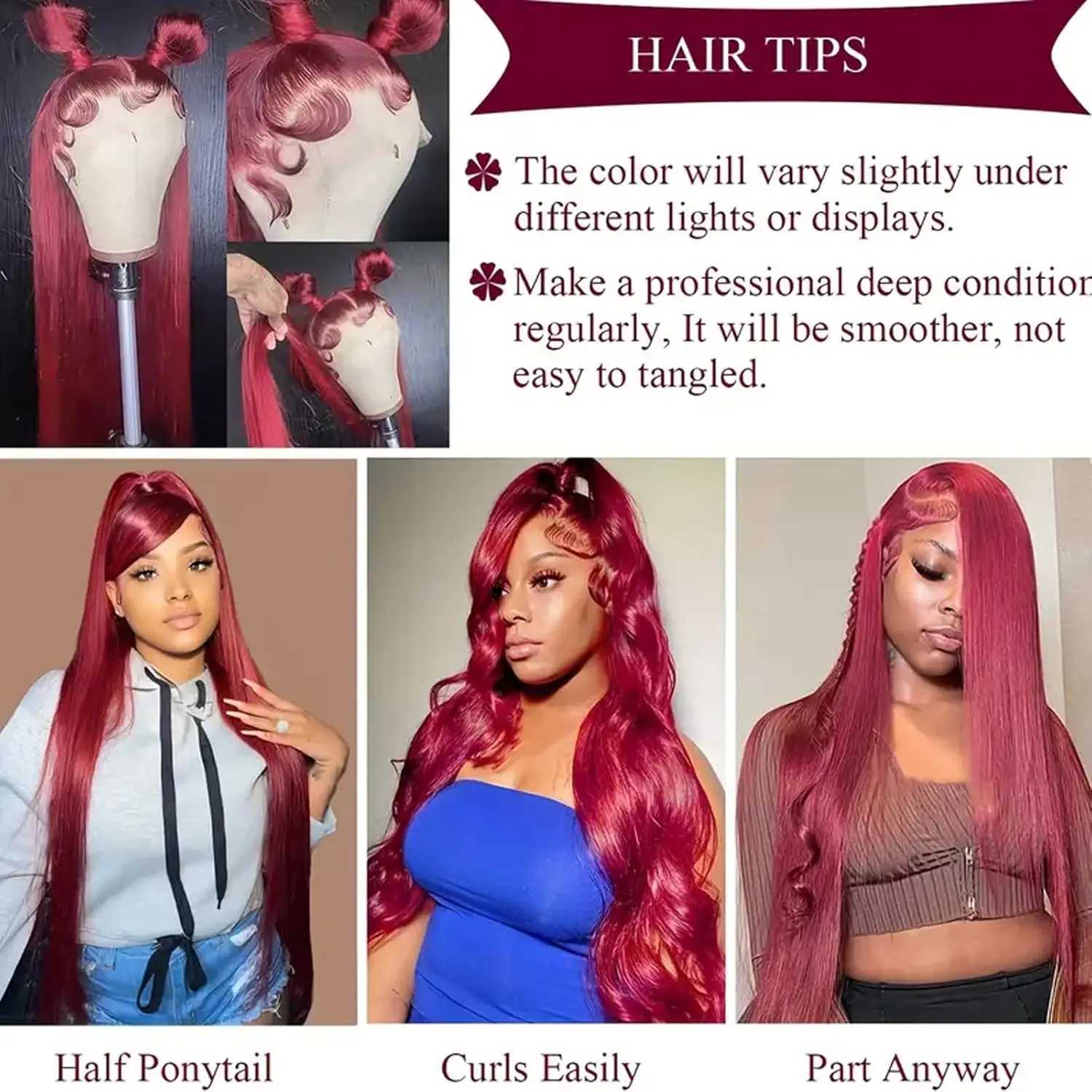 13x6 HD Transparent Lace Frontal Human Hair Wig Bone Straight 13x4 Lace Front Human Hair Wigs For Women 99J Burgundy Colored WigT251111