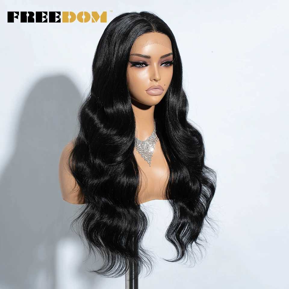 FREEDOM Synthetic Lace Front Wigs For Women 26 Inch Highlight Honey Brown Body Wave Wig Ombre Blonde Black Wig Cosplay Lace WigT251111