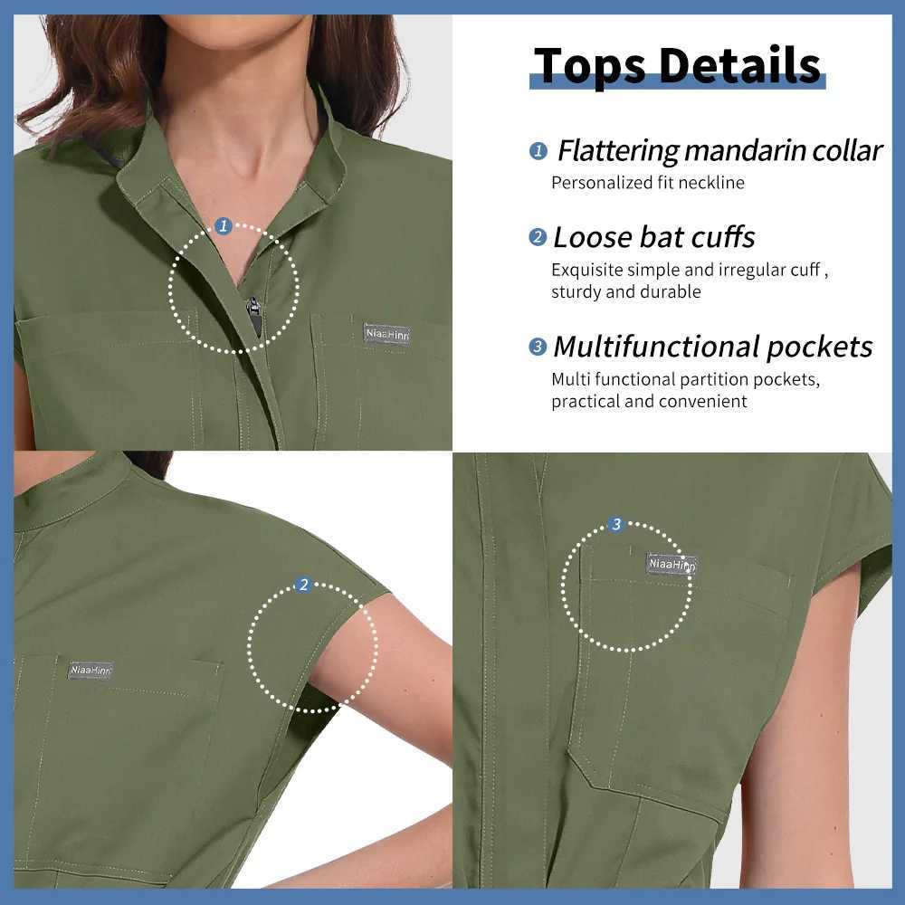 Niaahinn Zipper Neck Lab Jumpsuit Pet Grooming Nurse Uniform Onesie Short Slved Scrubs Workwear Health Service Nursing Clothes X2505281