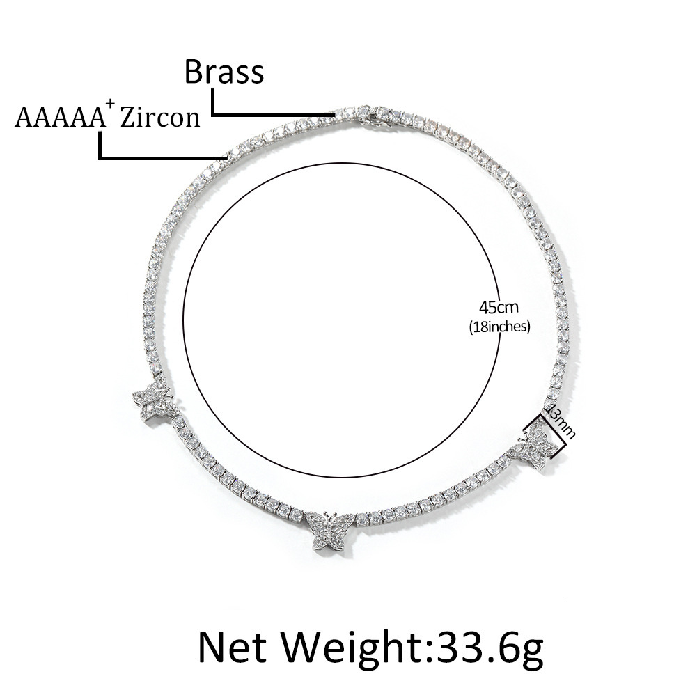 Bling Hip Hop Hollow Butterfly Tennis Chain Necklace 14k Gold Iced Out Cubic Zirconia Chains Necklaces Rapper Party Accessories For Women Luxury Full 