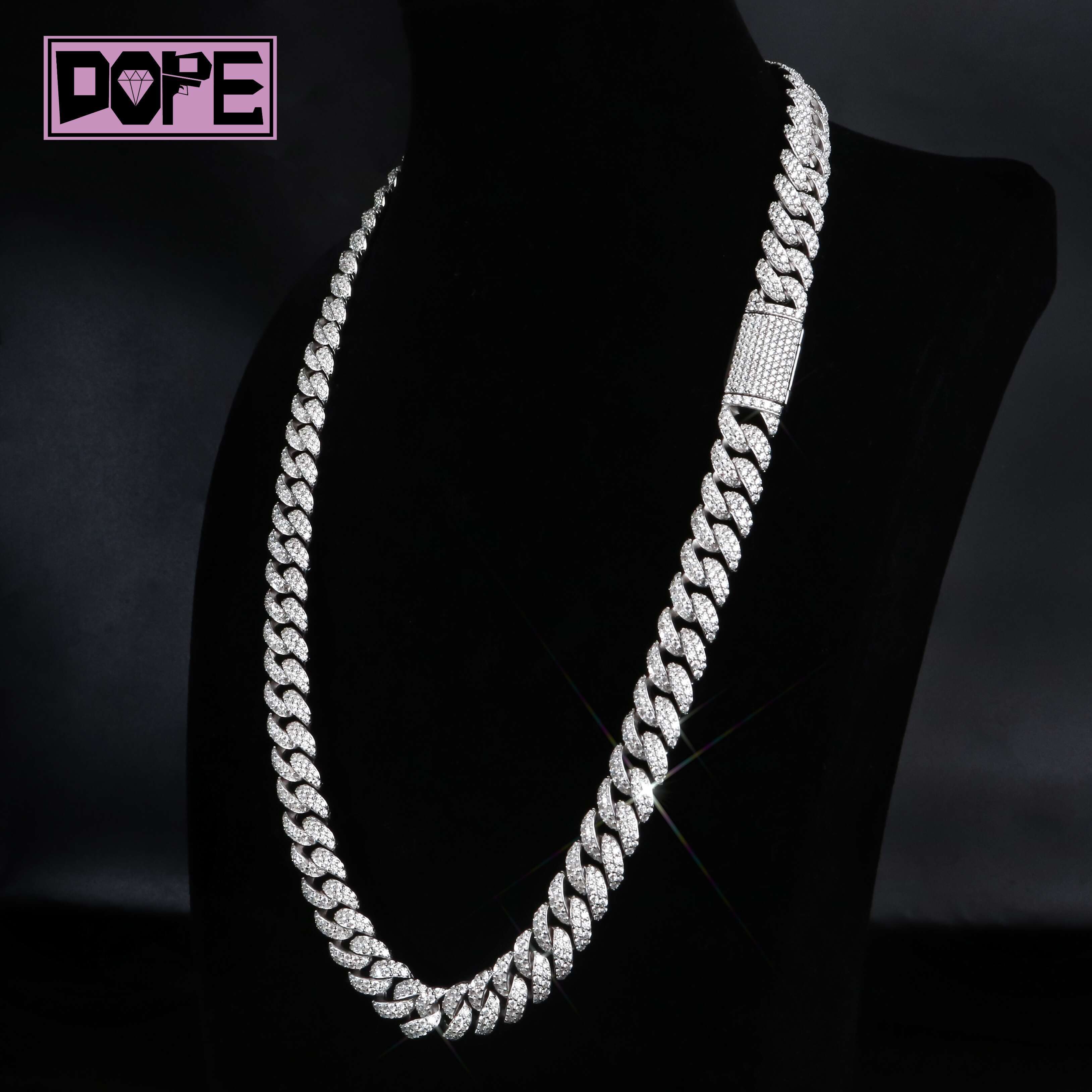 10MM VVS Moissanite Cuban Chain Borderless 925 Sterling Silver Hiphop Iced Out Moissanite Cuban Link Chain