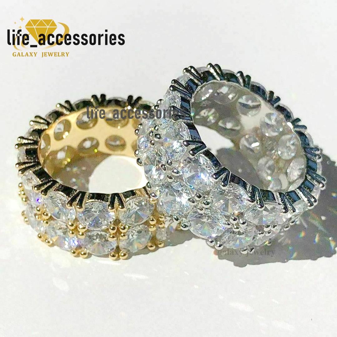 Men Jewelry Design Tennis Ring 14k Gold Plated Solid 925 Silver Moissanite Diamond Double Row Eternity Ring