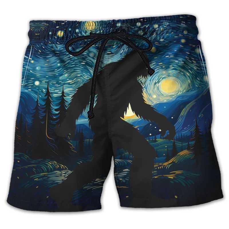 Fashionable Bigfoot Shape Beach Shorts for Mens Summer Trend Loose Vacation 3D Printed Childrens Shorts Casual Oversized Swimming PantsW250410