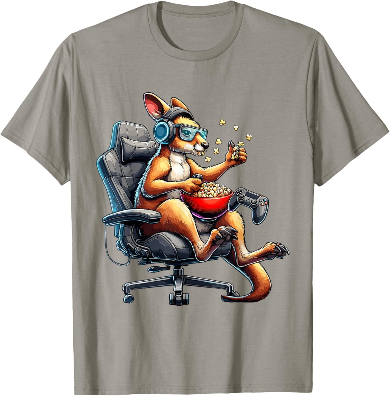T shirt for Mens Kangaroo Popcorn Animal Gaming Controller Headset Gamer Graphic Tee Casual Tops Clothes Fashion patterns