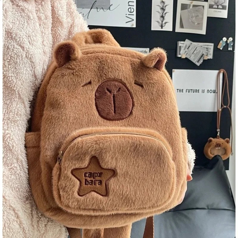 Capybara Plush Backpack Kawaii Fashion Plushie Doll Fur Bag Childrens Bag Shoulder Bag Mini Knapsack Bags Gifts For Girlfriend 250407
