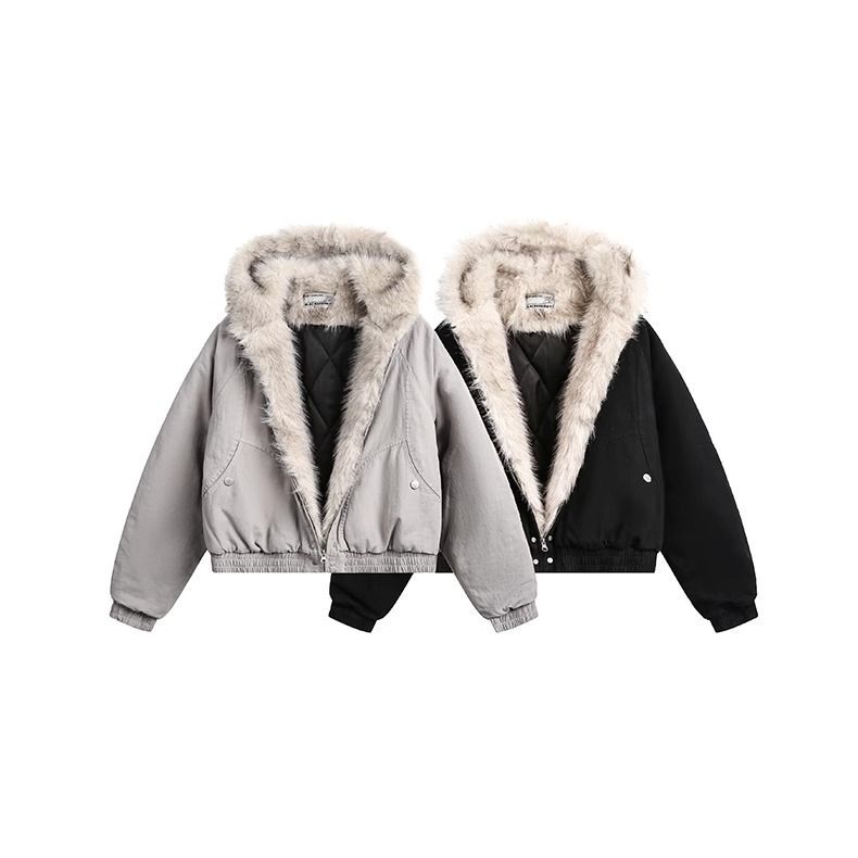 Men's Faux Fur Zip Jacket Y2k Collar High Quality Fashion Design Pullover Harajuku Casual American Warm Thicken Cardigan Coat Parkas