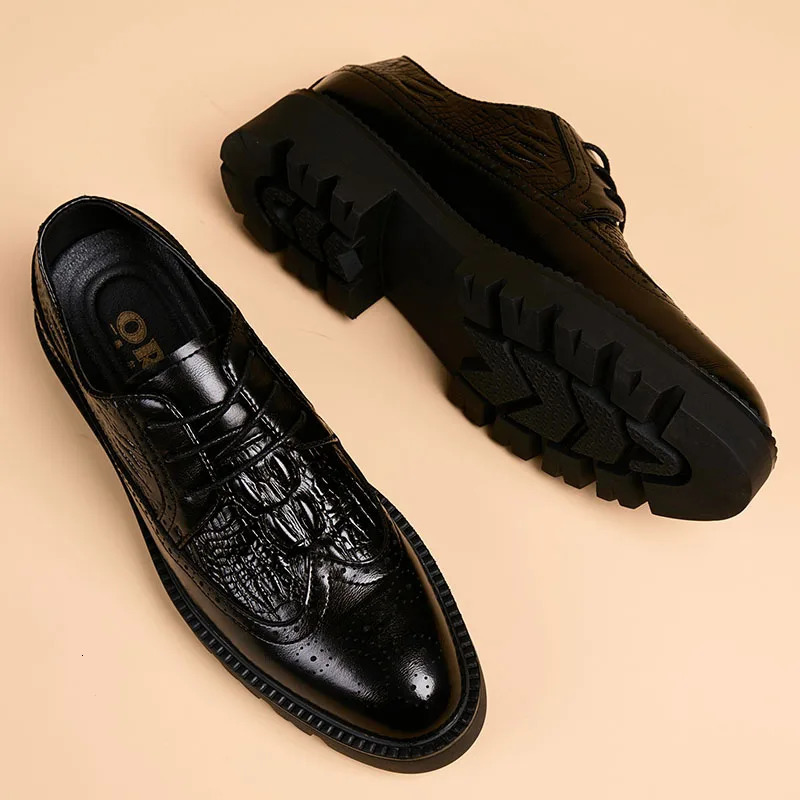 men fashion party nightclub dress genuine leather shoes pattern brogue shoe black trend gentleman footwear mans 251106