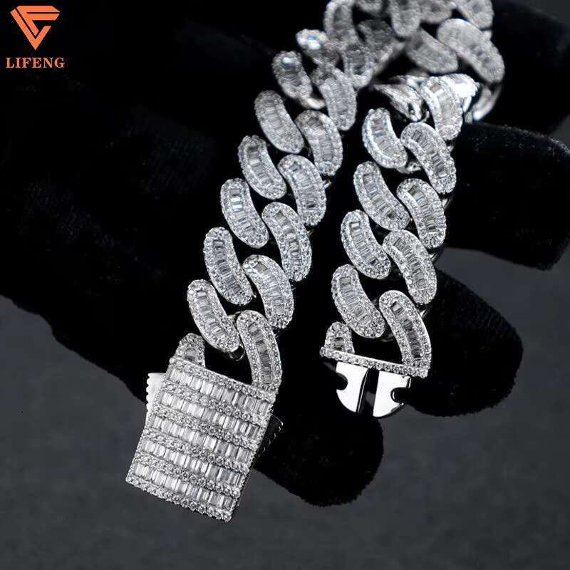 Trend Pop Sale Fine Chain Link Bracelets Square Cut Moissanite Dense Mosaic Diamonds 925 Sterling Silver VVS Hip Hop Jewelry Men