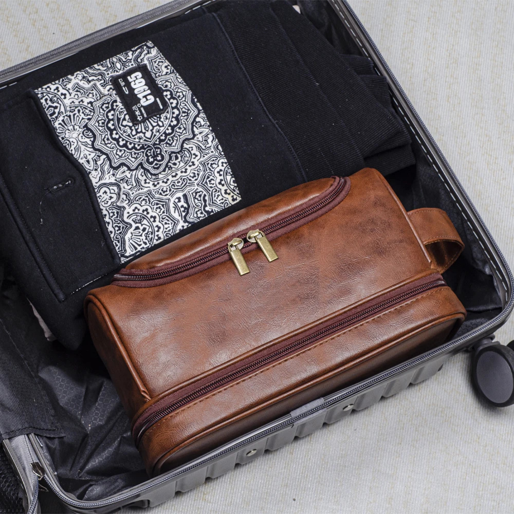Large Toiletry Cosmetic for Men Women Leather Travel with Hanging Hook Toiletries Bathroom Shaving Bags 251119 - view 6