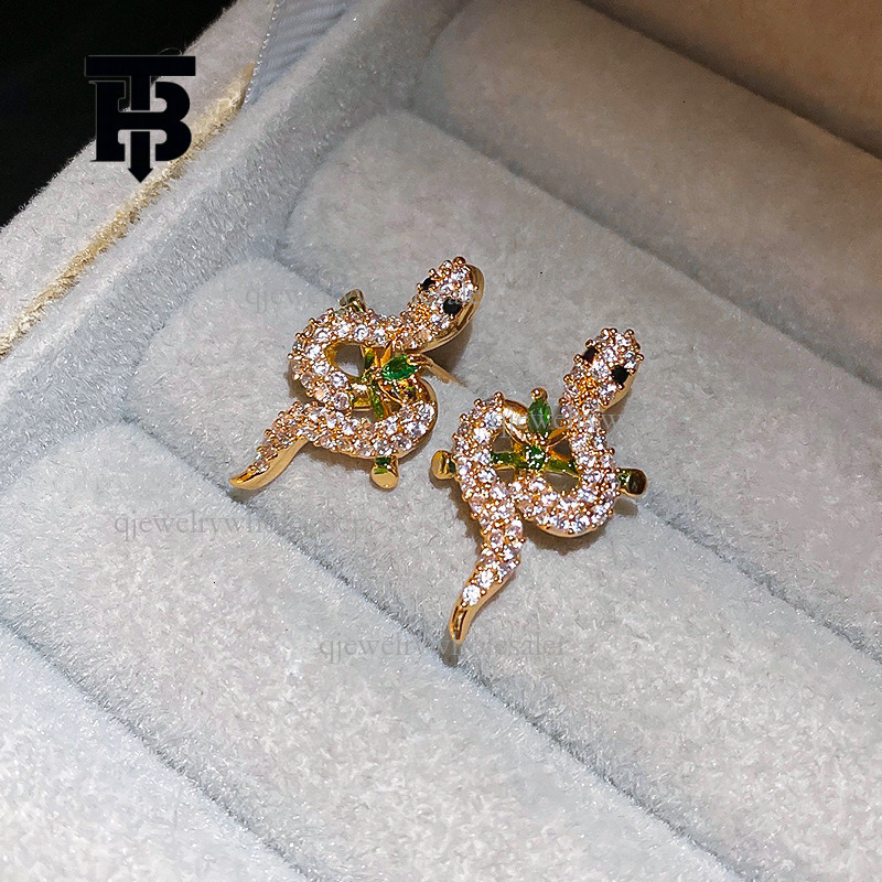 TB BHULAMTE Designer Luxury Serpentine Earrings New European Style Cartilage Clip Personalized Water Diamond Exaggerated Earrings Fashion Women's