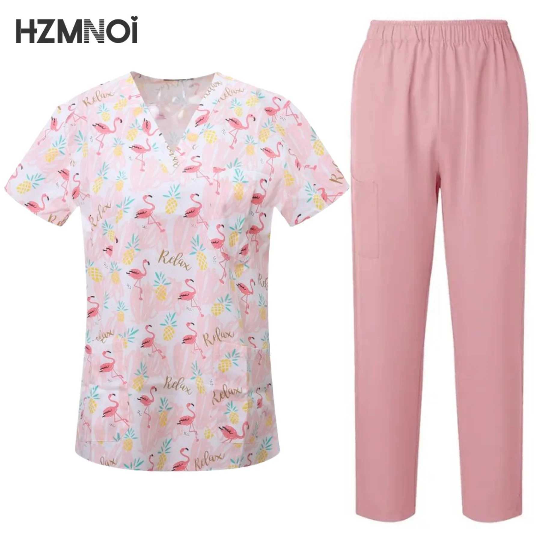 Surgical Uniform Womens Printed Shirt Pocket Pants Medical Matte Set Beauty Sn Work Clothes Clinical Matte Top+Pants Spa Set X2504101