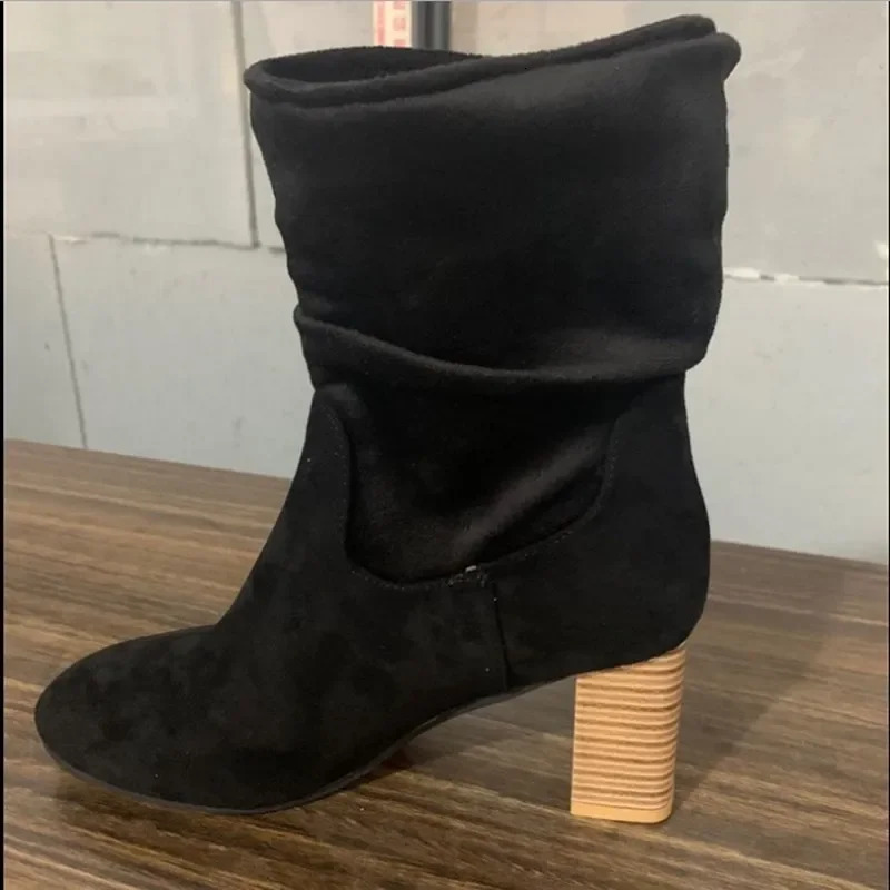 High Heel Ankle Boots Women Fashion Suede Boots Thick Heel Ladies Shoes Slip on Short Boots for Woman Shoes Drop Ship Plus Size 251110
