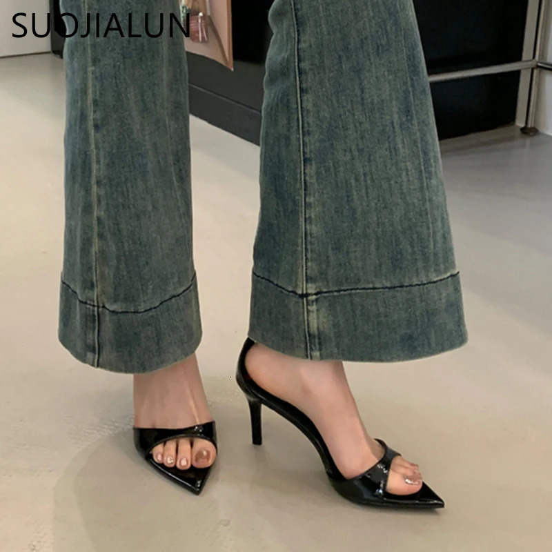 SUOJIALUN Summer Women Sandal Shoes Fashion Pointed Toe Ankle Strap Ladies Elegant Gladiator Shoes Thin High Heel Pumps 251107