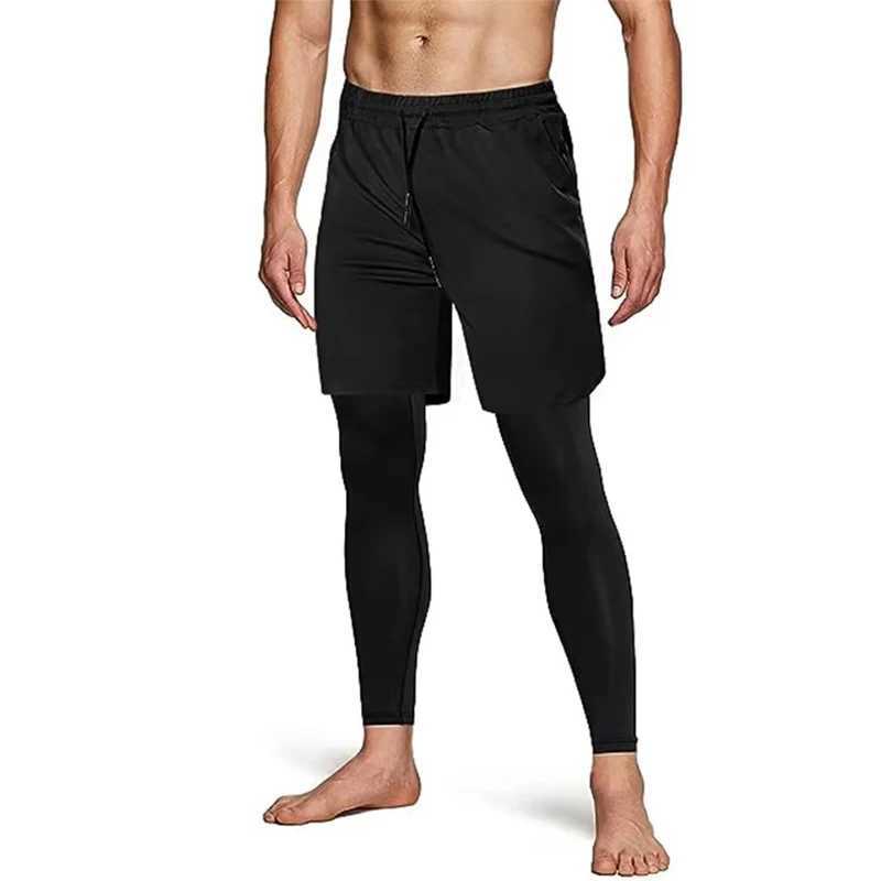 Double layer 2-in-1 pants mens sportswear compression leg gym mens Trouser casual trail jogging pantsXJ250410