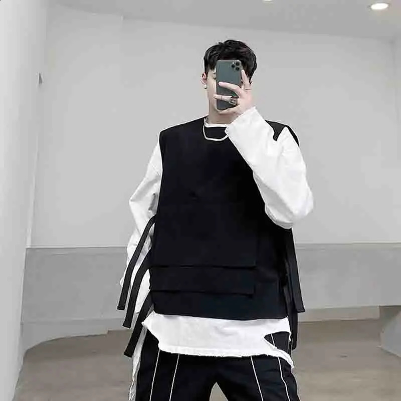 Work clothes functional style tactical sleeveless vest ins individual big pocket versatile vest mens dark coat trend DJ 250407