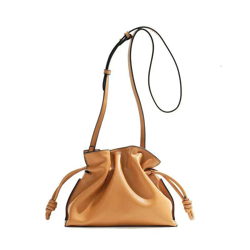 Classic Flamenco Lucky Bag, Genuine Leather Cloud With Drawstring, Shoulder Bucket Bag For Women, Autumn And Winter