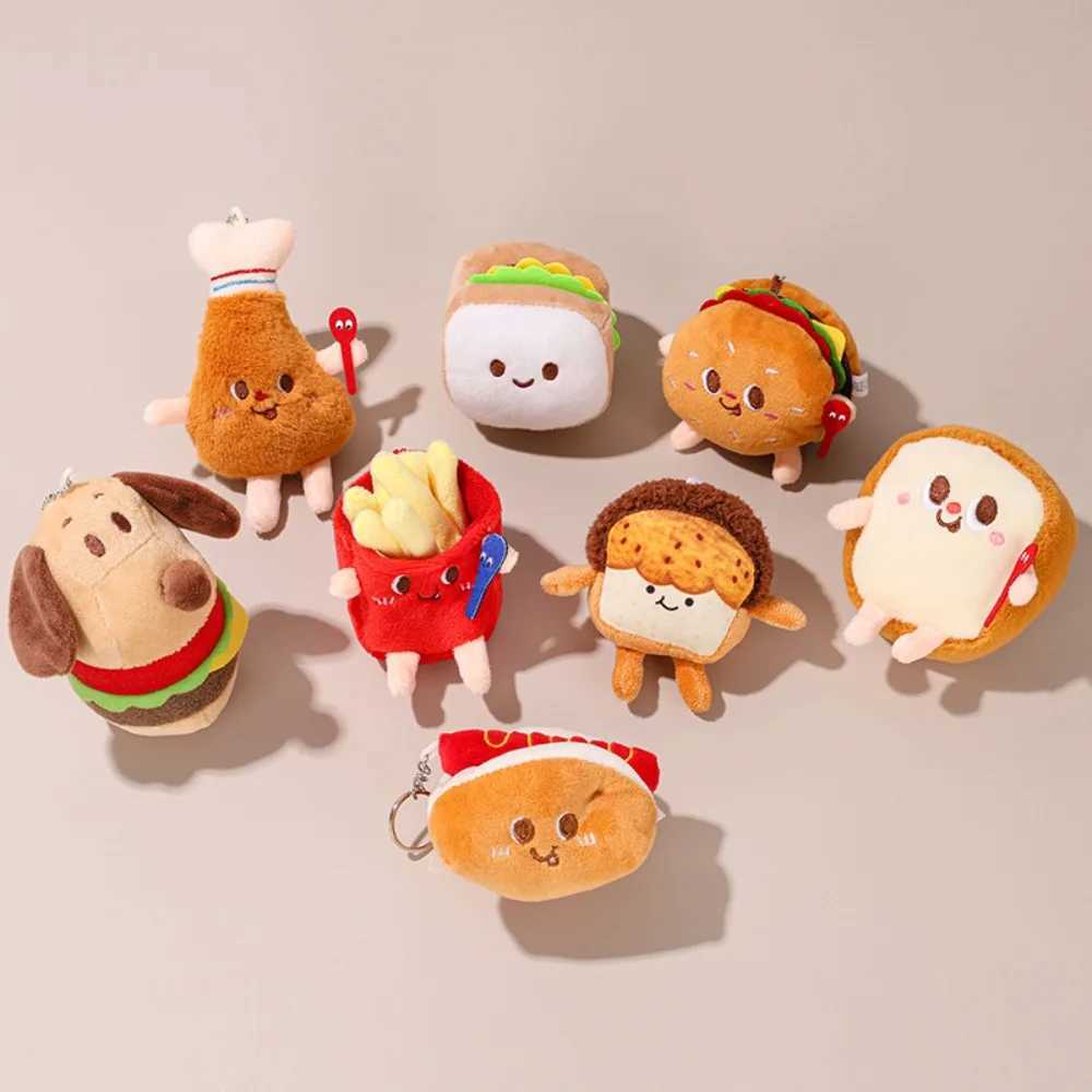 Burger plush doll keychain chicken leg French fries cute bag pendant backpack accessories cheese filled toy keychain W250411