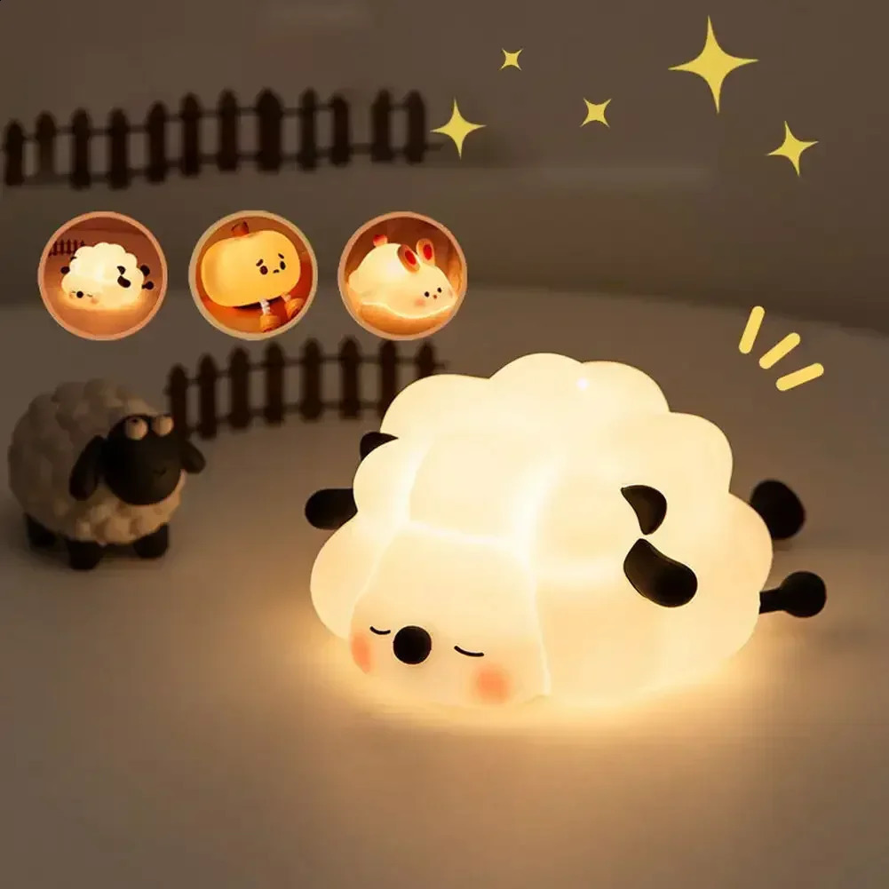 Cute Rabbit Silicone Night Lamp Touch Sensor Big Face Rabbit Pat Night Light Timing USB Rechargeable Light for Kids Gift 250410