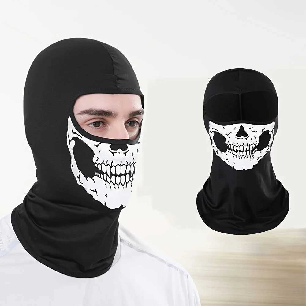 Motorcycle Balaclava Full Face Mask Skull Print Motorbike Full Face Mask Windproof Skiing Head Neck Warmer Bicycle Helmet Liner S251110