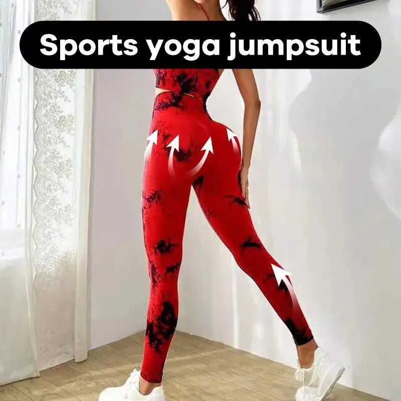 Tie dye yoga womens track and field clothing fitness yoga set sportswear exercise bra+high waist and leg gym clothing seamless sportswearW250411