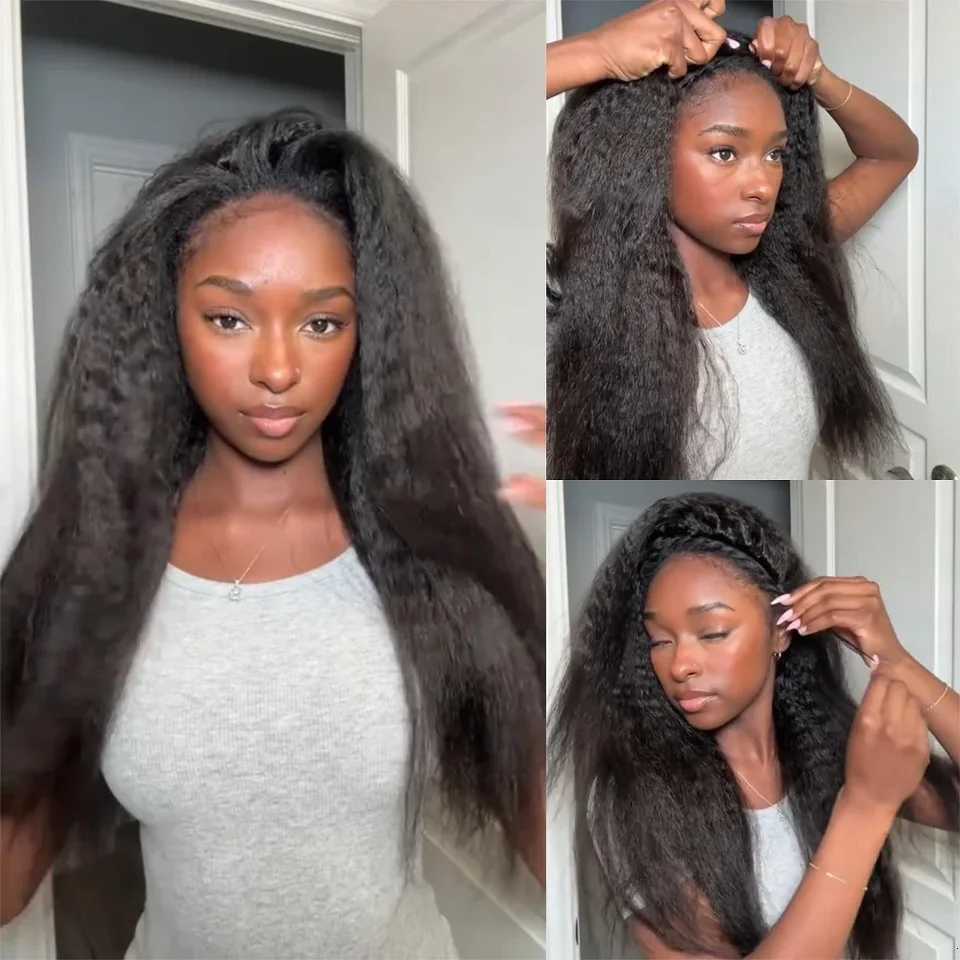 Kinky Straight Half Wig 3 In 1 Half Wig With Drawstring Flip Over Half Wig Yaki Straight Glueless Wigs Ready to Wear Half WigsT251111