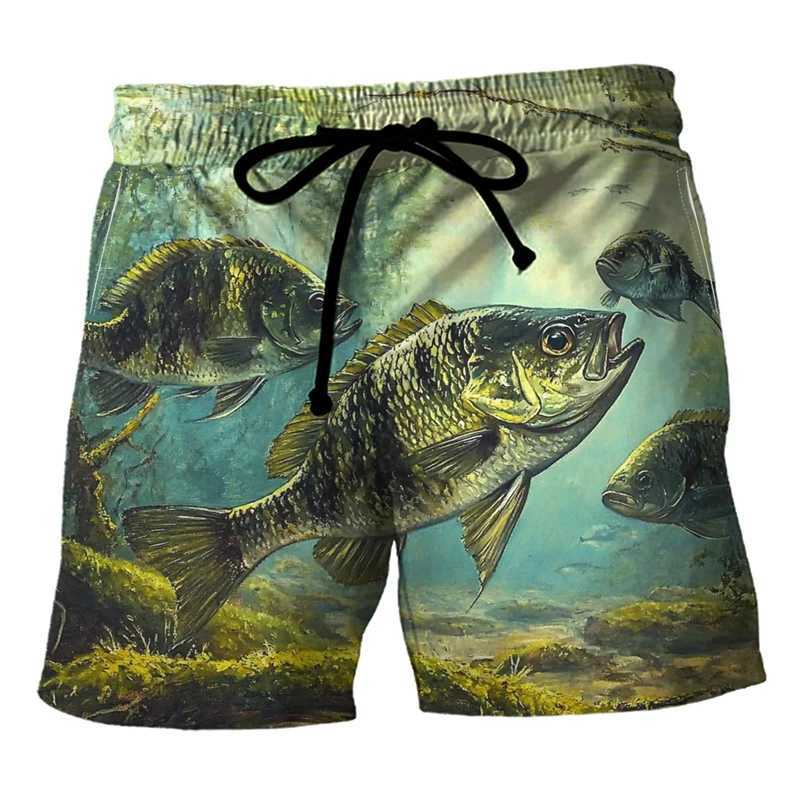 Fashionable fish shaped beach shorts for summer casual fishing 3D printed swimming shorts for men loose and breathable quick drying shortsW250410