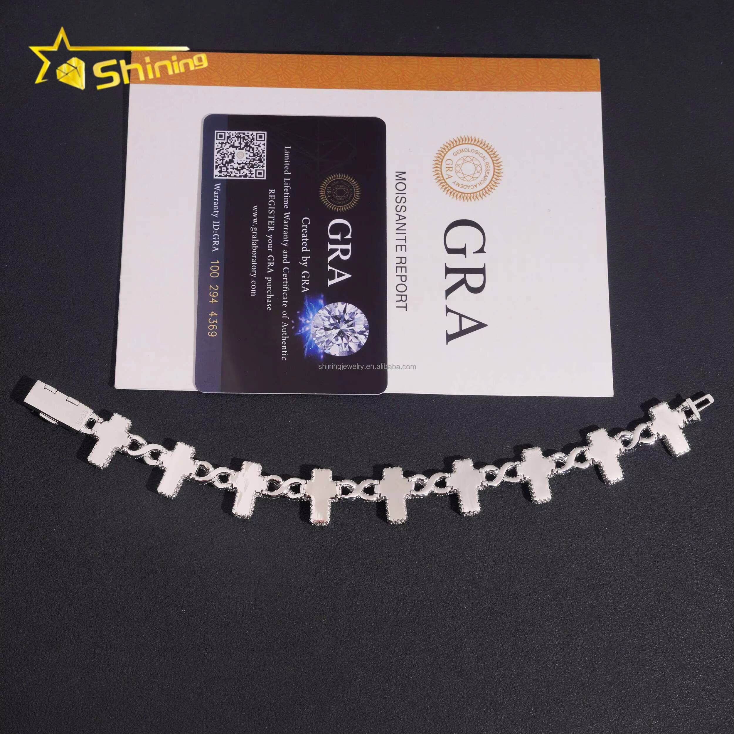 Pass Diamond Tester Fire Jewelry Rapper Hip Hop FL Moissanite Iced Out GRA Certificate S925 Silver Cross Infinity Bracelet