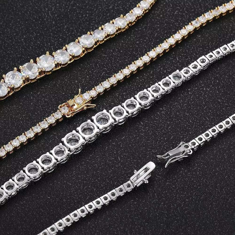 New Classic Hip Hop Jewelry Bling 925 Sterling Silver 2mm GRA VVS Moissanite Iced Out Tennis Chain Bracelet for Men Women Party