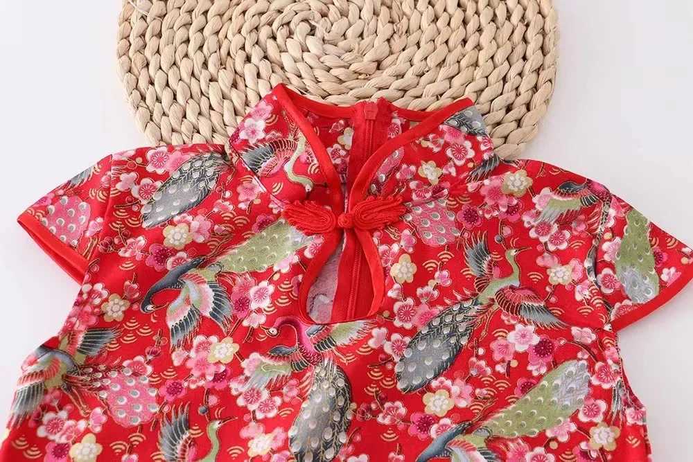 Summer dress girls cheongsam fashionable red dress girls dress childrens traditional Chinese clothing casual childrens cheongsam vestXJ250410