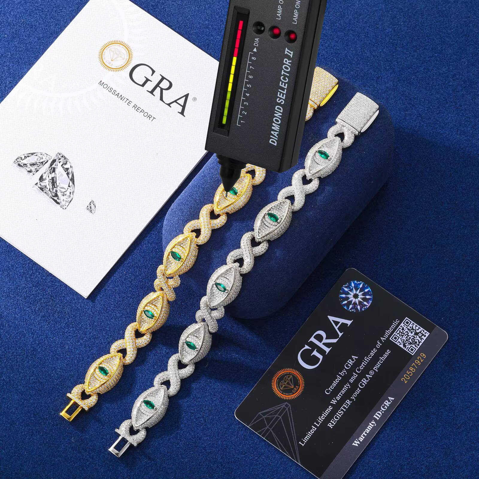 Hip Hop Jewelry 14mm 925 Pure Silver White VVS Moissanite Colored Moissanite Infinity Evil Eye Link Bracelet