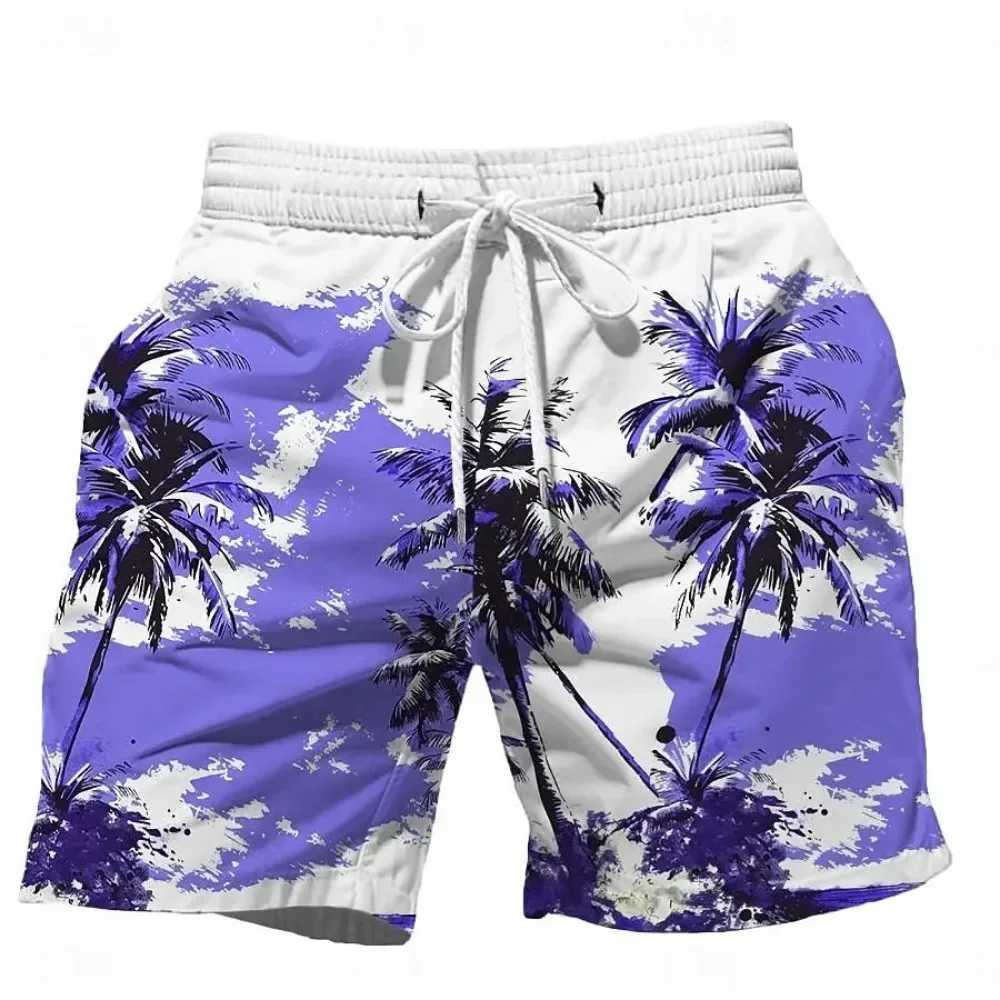 2025 Summer Oversized Casual Mens Drawstring Shorts Quick Dry Hawaii Holiday Sports Swimming Trunks Coconut Tree Printed ShortsW250410