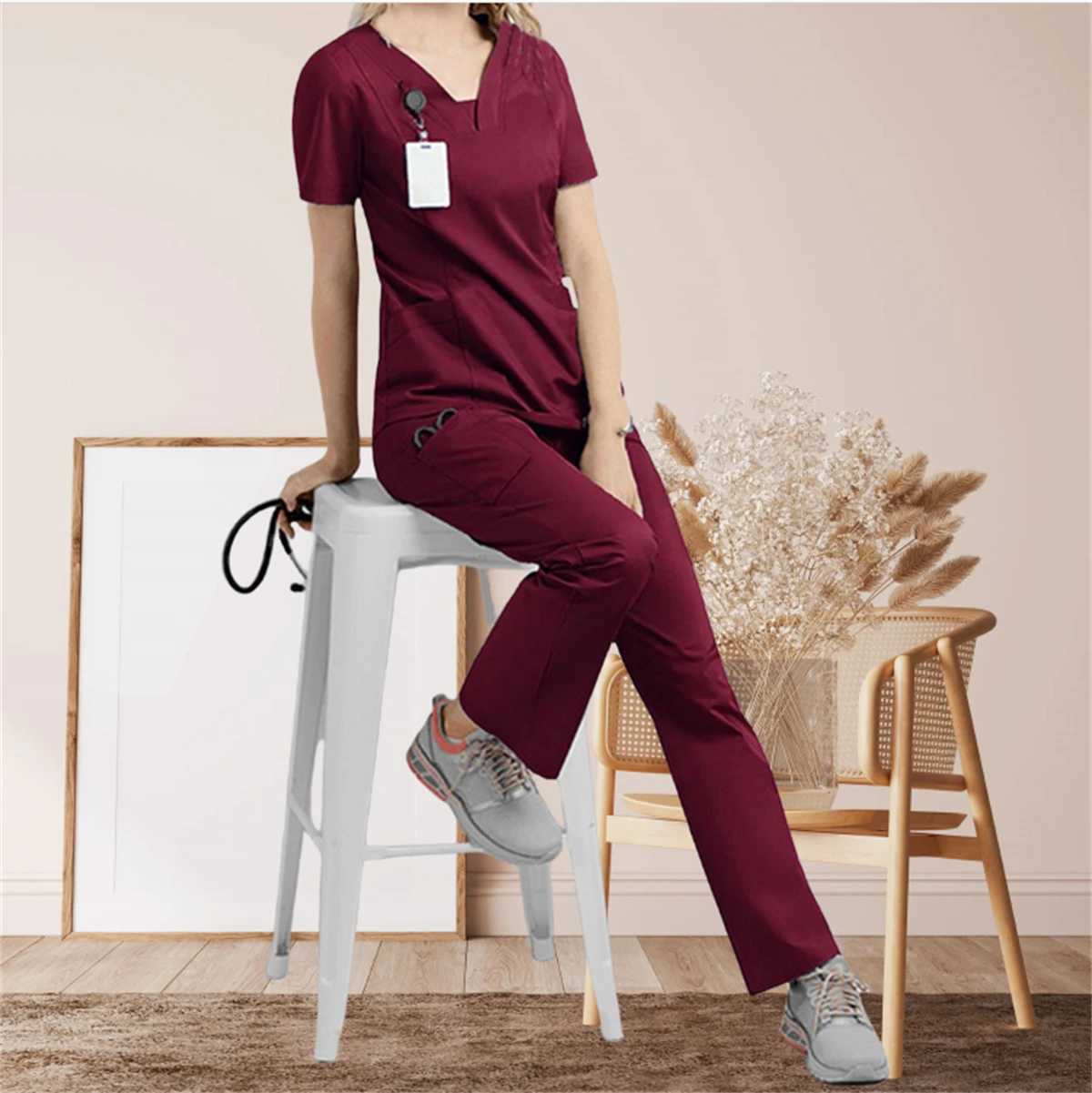 Surgical Room Medical Uniform Washing Machine Womens V-neck Straight Pants Set Care Pet Hospital Work Clothes Beauty Sn Clothing X250410