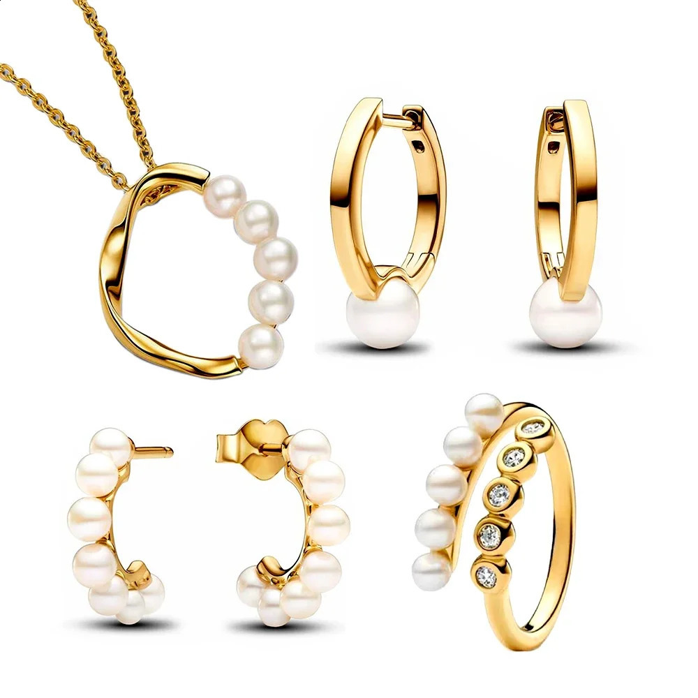 Original sterling silver 925 freshwater cultural pearl opening ring set necklace ring earring female gift 250409