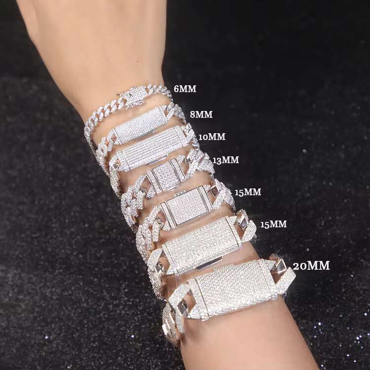 Diamond Bracelet 6 mm to 20 mm Wide GRA VVS D Moissanite Cuban Chain Bracelet Hiphop Iced Out 925 Silver Fine Jewelry Bracelet
