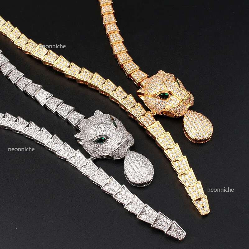 gold dia cross real tennis k chains with pendant set leopard jewlery designer necklaces for women men couple Wedding Party engaged sets daily work bri
