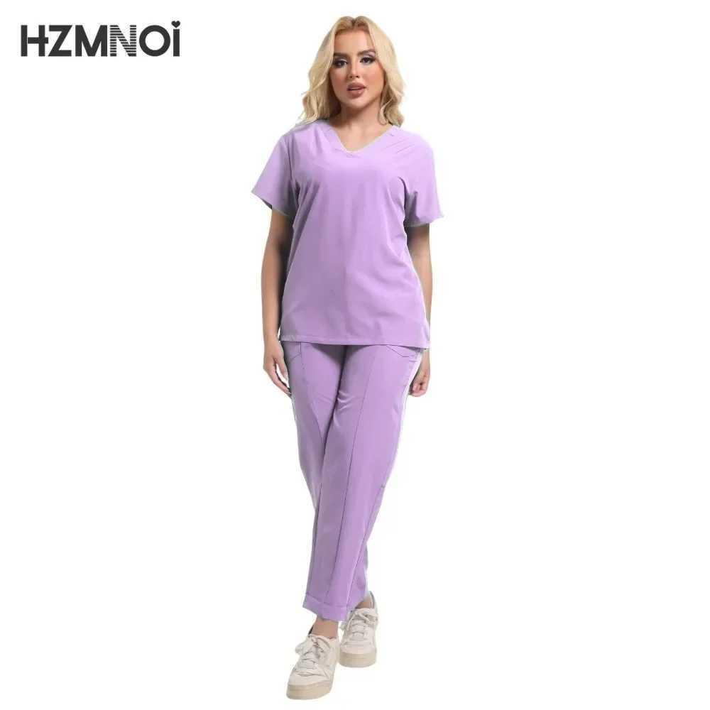 Scrubs Set Beauty Sn Uniform Elastic Breathable Spandex Nurse Accessories Fashion Slim Fit Top Lab Overalls Scrub Pants Women X250410
